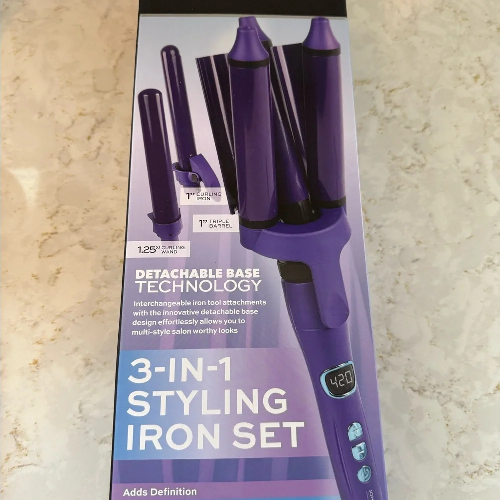John Frieda 3-in-1 Styling Iron Set - Purple NEW IN BOX - Picture 2 of 4